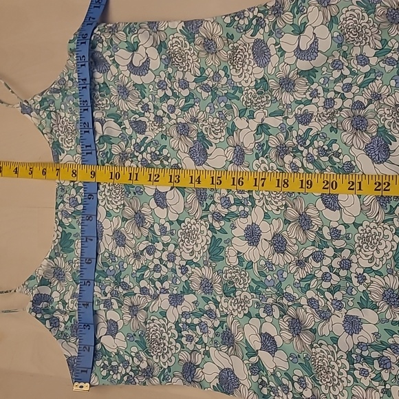LIKE NEW Tibi Blue, Green, and White Floral Print Mod Spagetti Strapped Dress - Picture 8 of 16